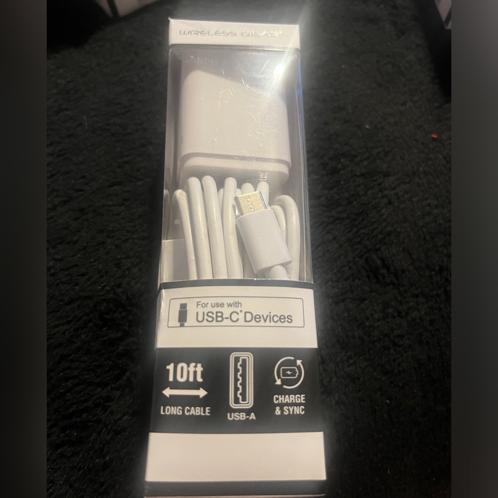 Wireless Gear Micro USB-C Devices ( 10’ cable and Wall charger ) White